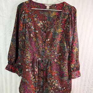White Stag Floral Blouse L (12–14) Scoop Neck 3/4 Sleeve
